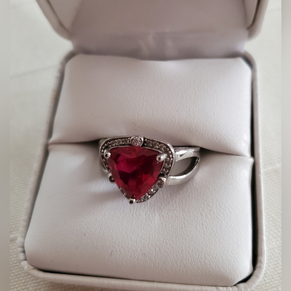 Elegant .925 Sterling Silver Square Cushion Pink Cz Ring